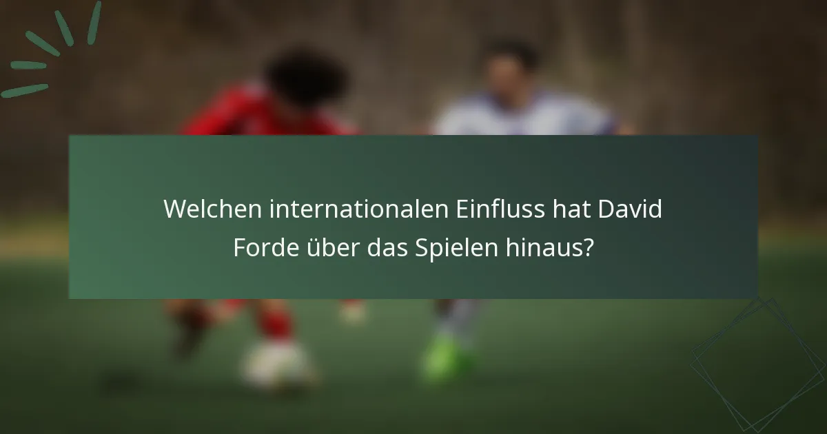 Welchen internationalen Einfluss hat David Forde über das Spielen hinaus?