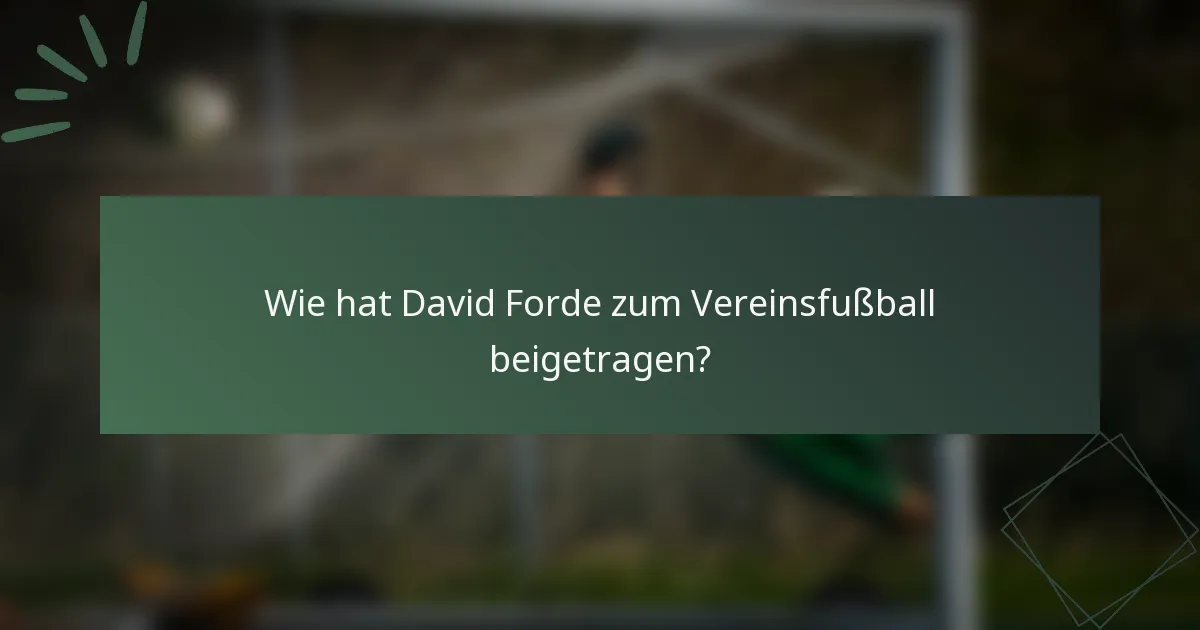 Wie hat David Forde zum Vereinsfußball beigetragen?